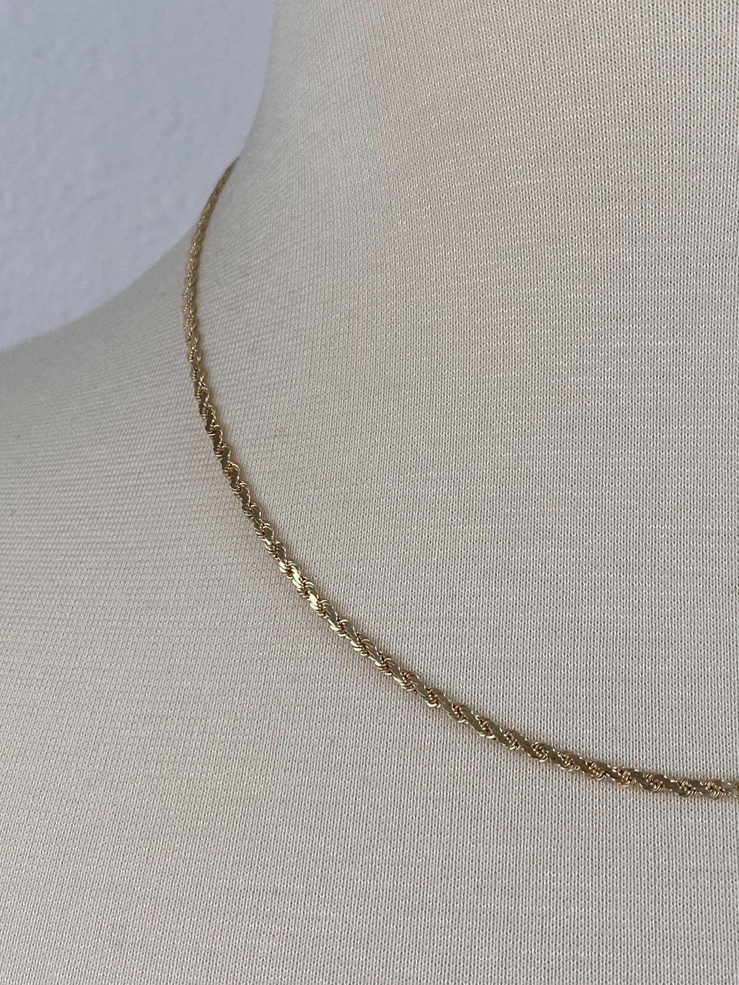 Vintage Solid 14k Yellow Gold Flat Rope Chain Necklace - 18 inches