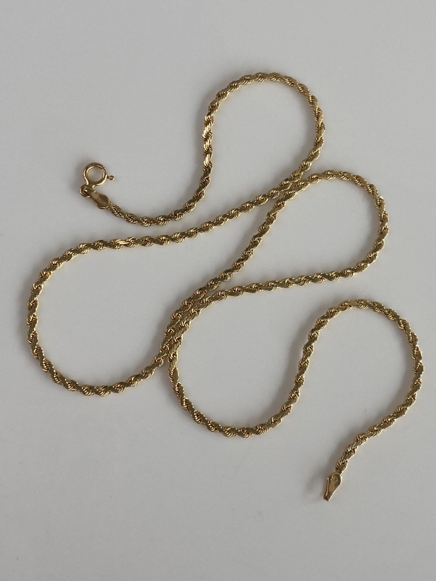 Vintage Solid 14k Yellow Gold Flat Rope Chain Necklace - 18 inches