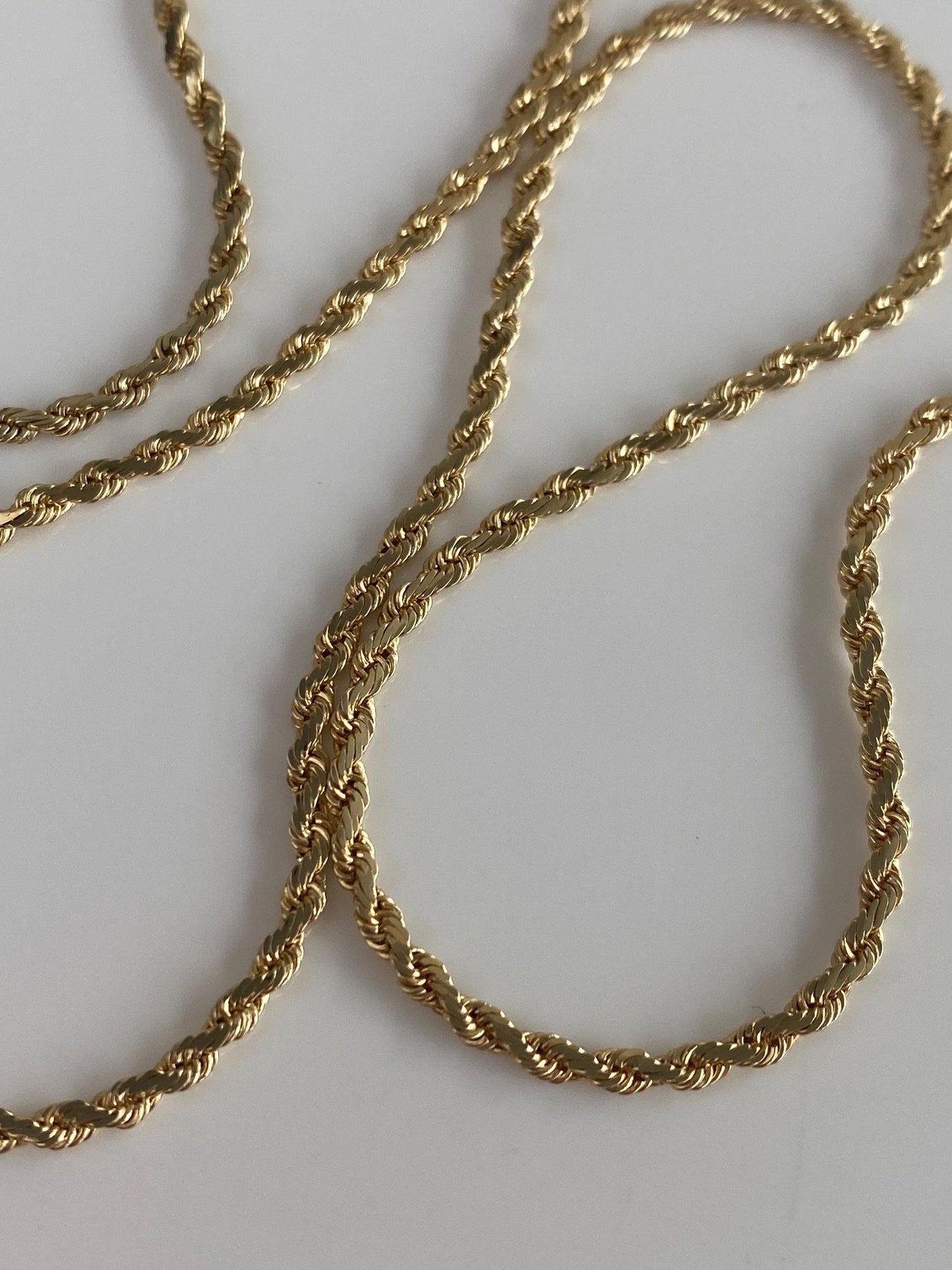 Vintage Solid 14k Yellow Gold Flat Rope Chain Necklace - 18 inches