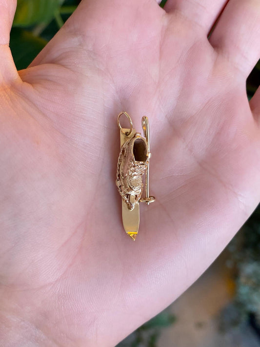 Vintage Solid 14k Yellow Gold Ski Boot Charm