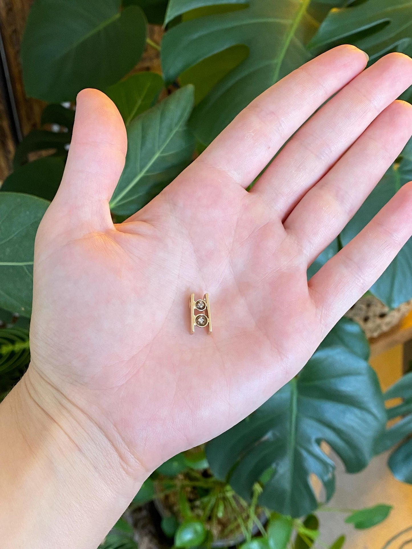 Vintage Solid 14k Yellow Gold Diamonds Slide Charm