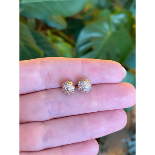 Vintage Solid 14k Yellow Gold Diamond Cluster Ball Stud Earrings