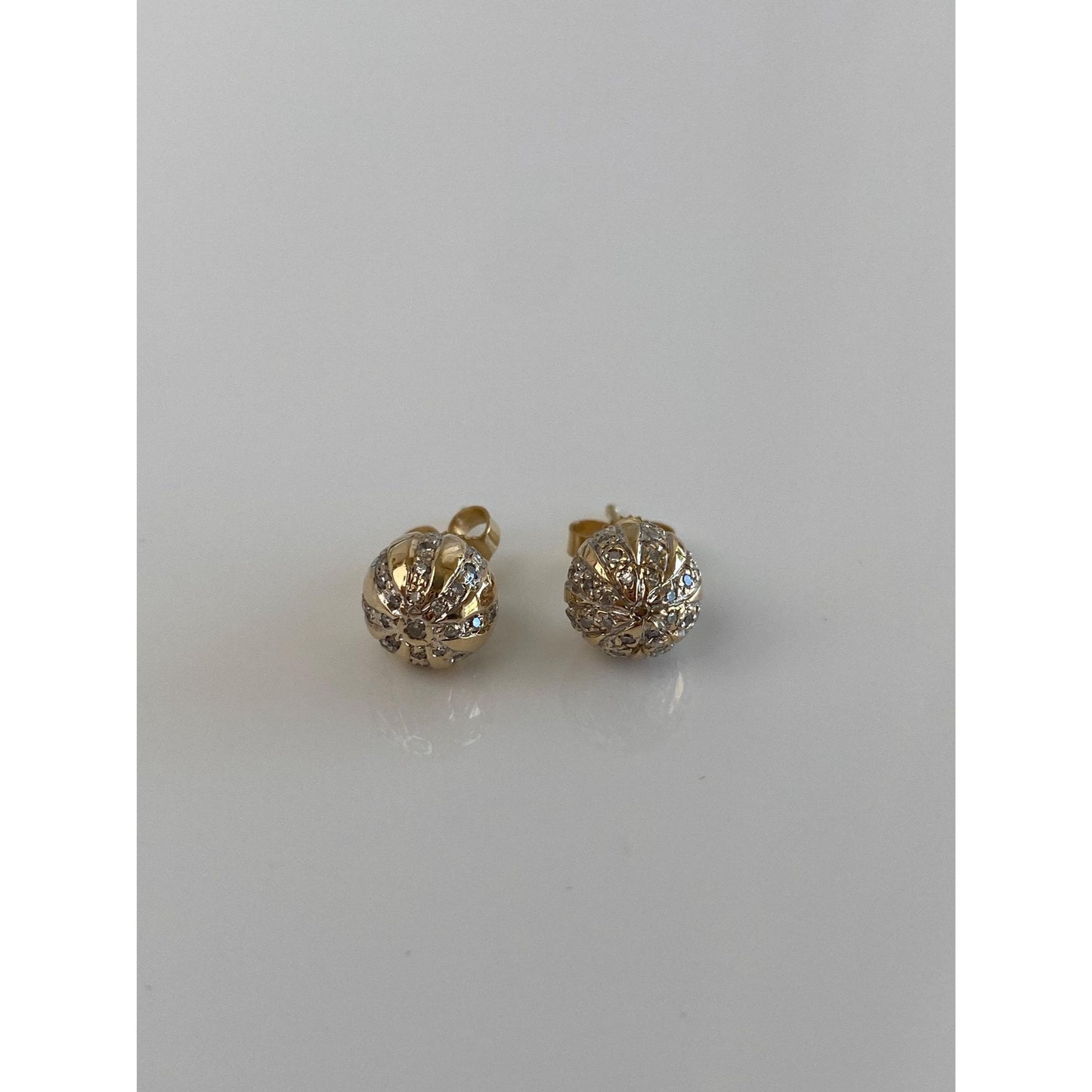 Vintage Solid 14k Yellow Gold Diamond Cluster Ball Stud Earrings