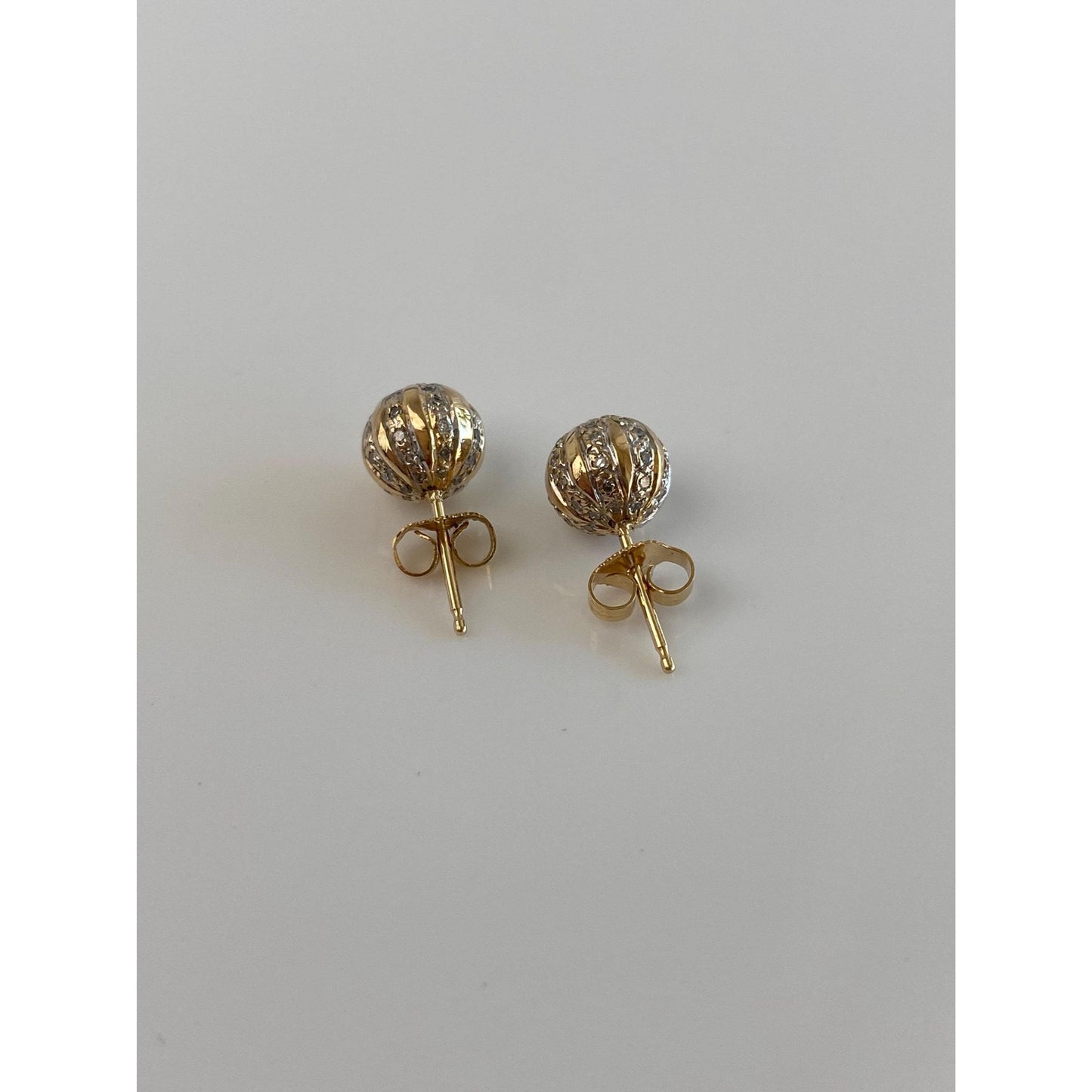 Vintage Solid 14k Yellow Gold Diamond Cluster Ball Stud Earrings