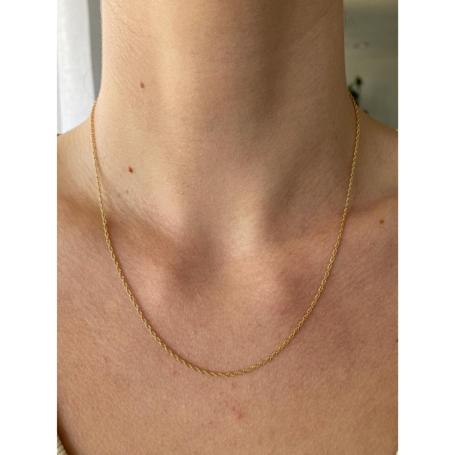 Vintage Solid 14k Yellow Gold Dainty Chain Necklace - 18 inches