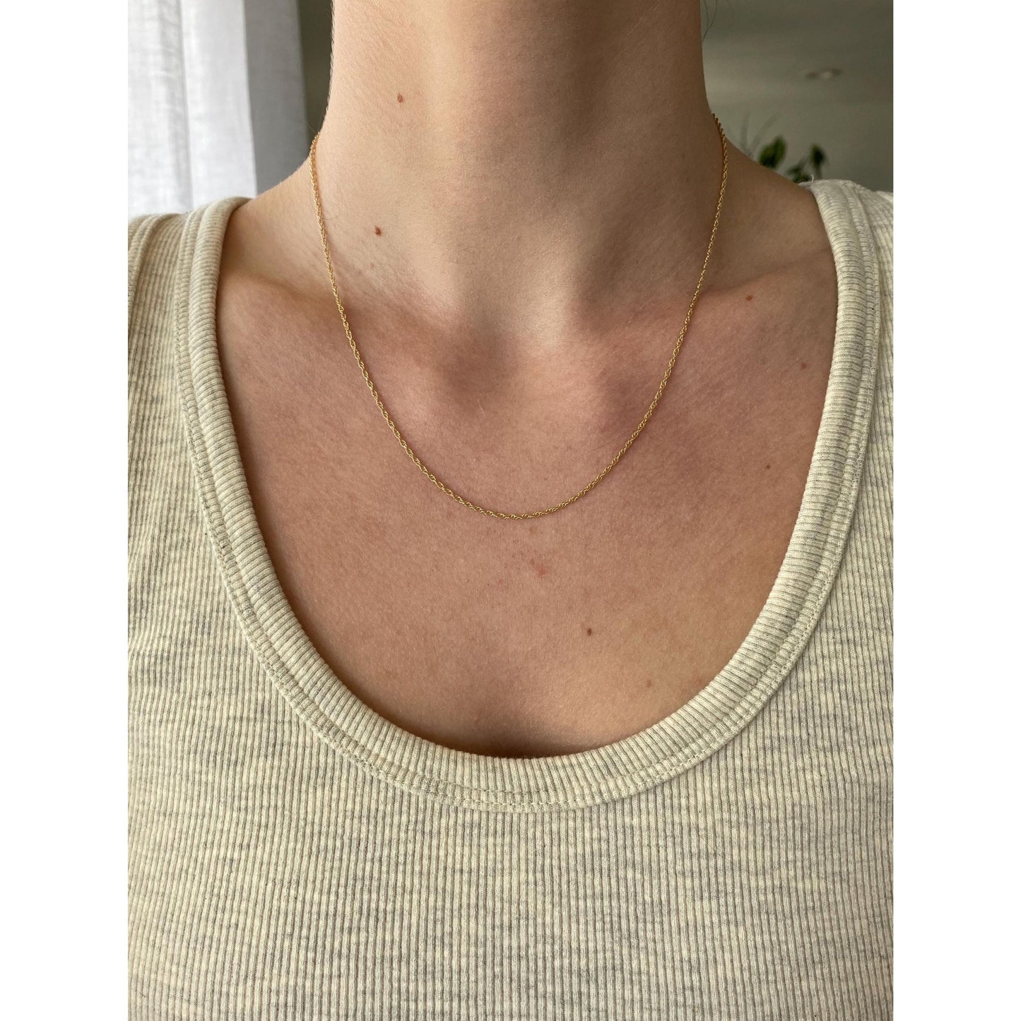 Vintage Solid 14k Yellow Gold Dainty Chain Necklace - 18 inches