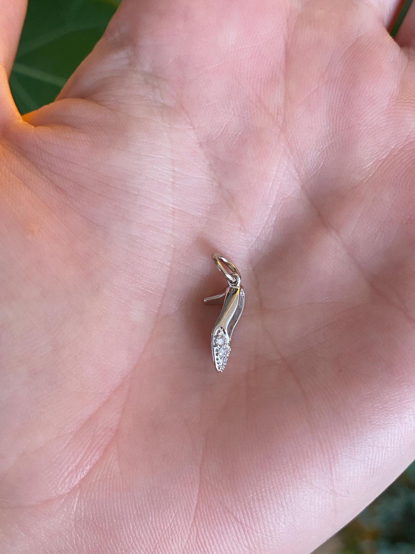 Vintage Solid 14k White Gold Diamond High Heel Charm