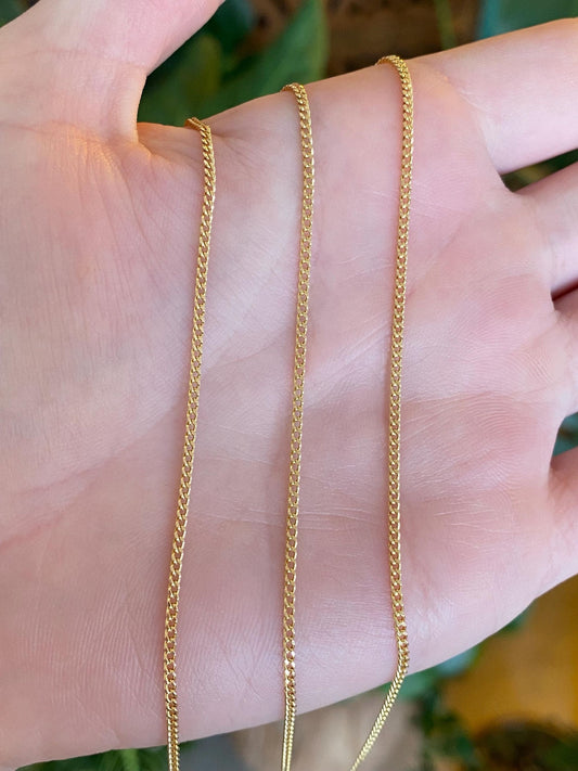 Vintage Solid 18k Yellow Gold Long Curb Chain Necklace - 22 inches