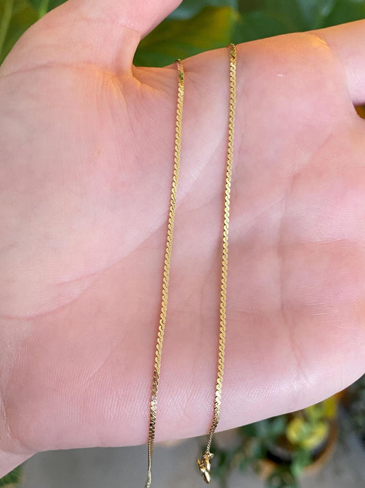 Vintage Solid 14k Yellow Gold Serpentine Chain Necklace - 15.25 inches