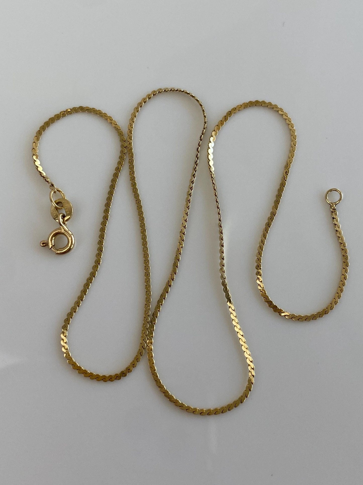 Vintage Solid 14k Yellow Gold Serpentine Chain Necklace - 15.25 inches