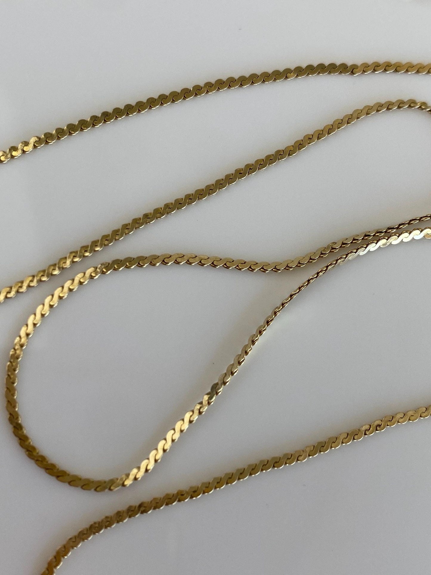 Vintage Solid 14k Yellow Gold Serpentine Chain Necklace - 15.25 inches