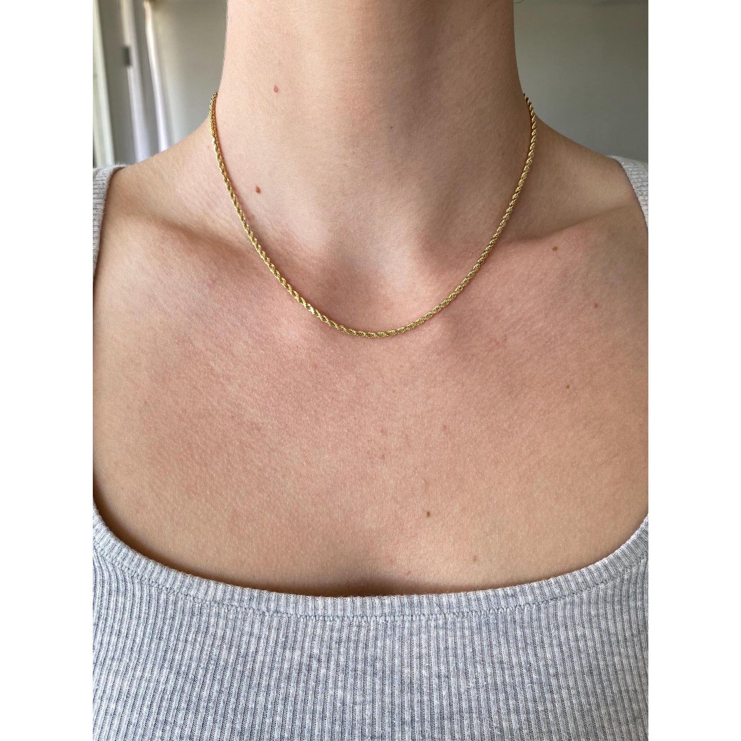 Vintage Solid 14k Yellow Gold Rope Chain Necklace - 15.75 inches