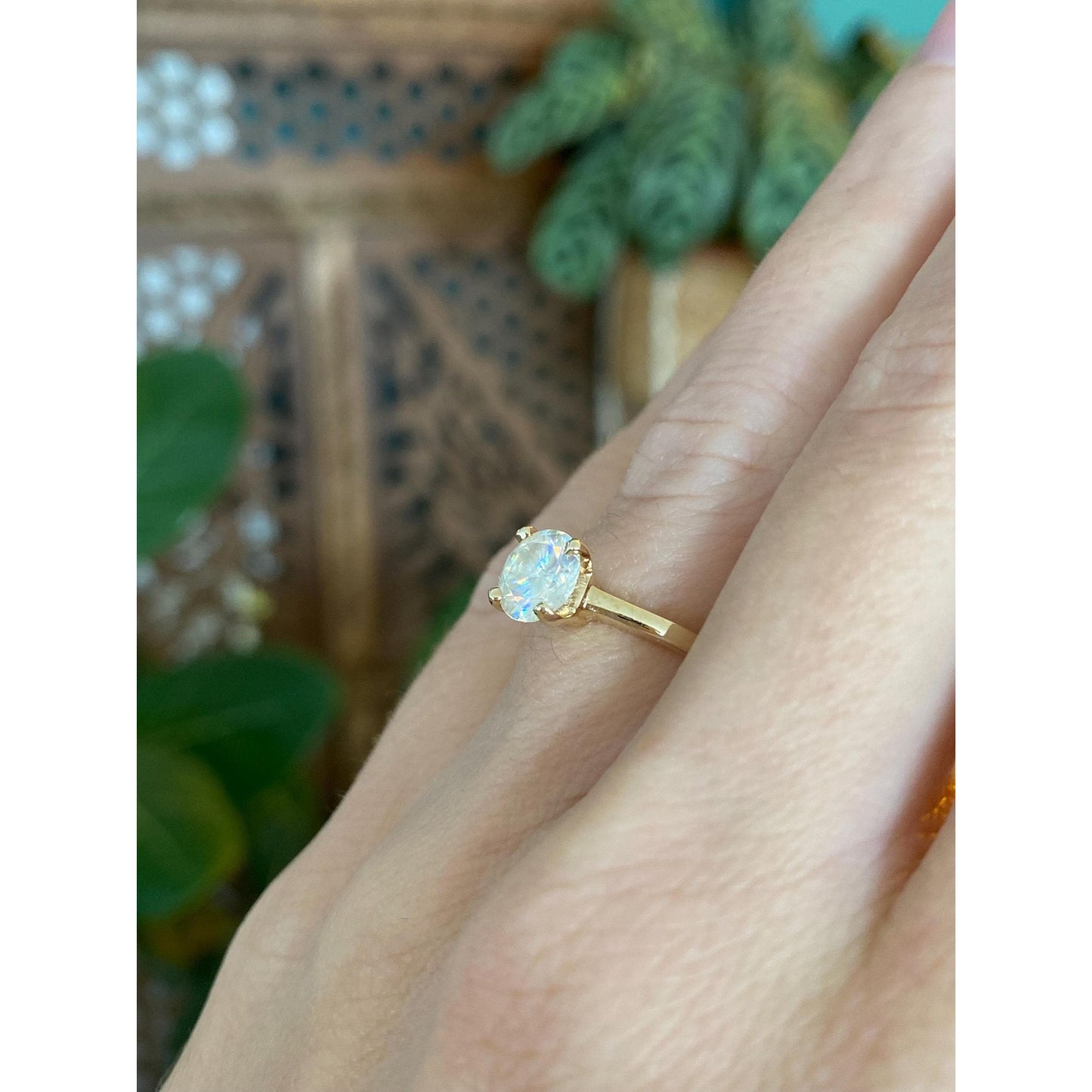 Vintage Solid 14k Yellow Gold Aura Quartz Ring - Size 4.75