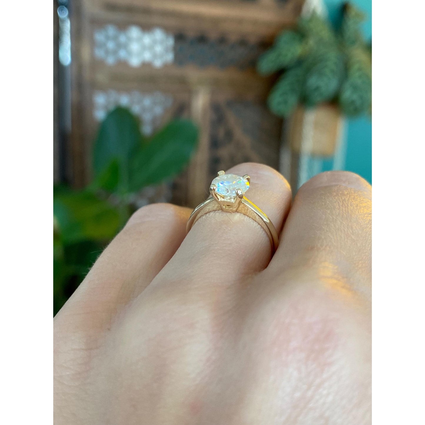 Vintage Solid 14k Yellow Gold Aura Quartz Ring - Size 4.75