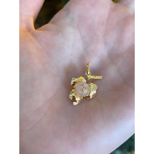 Solid 18k Yellow Gold Rose Quartz Flower Charm
