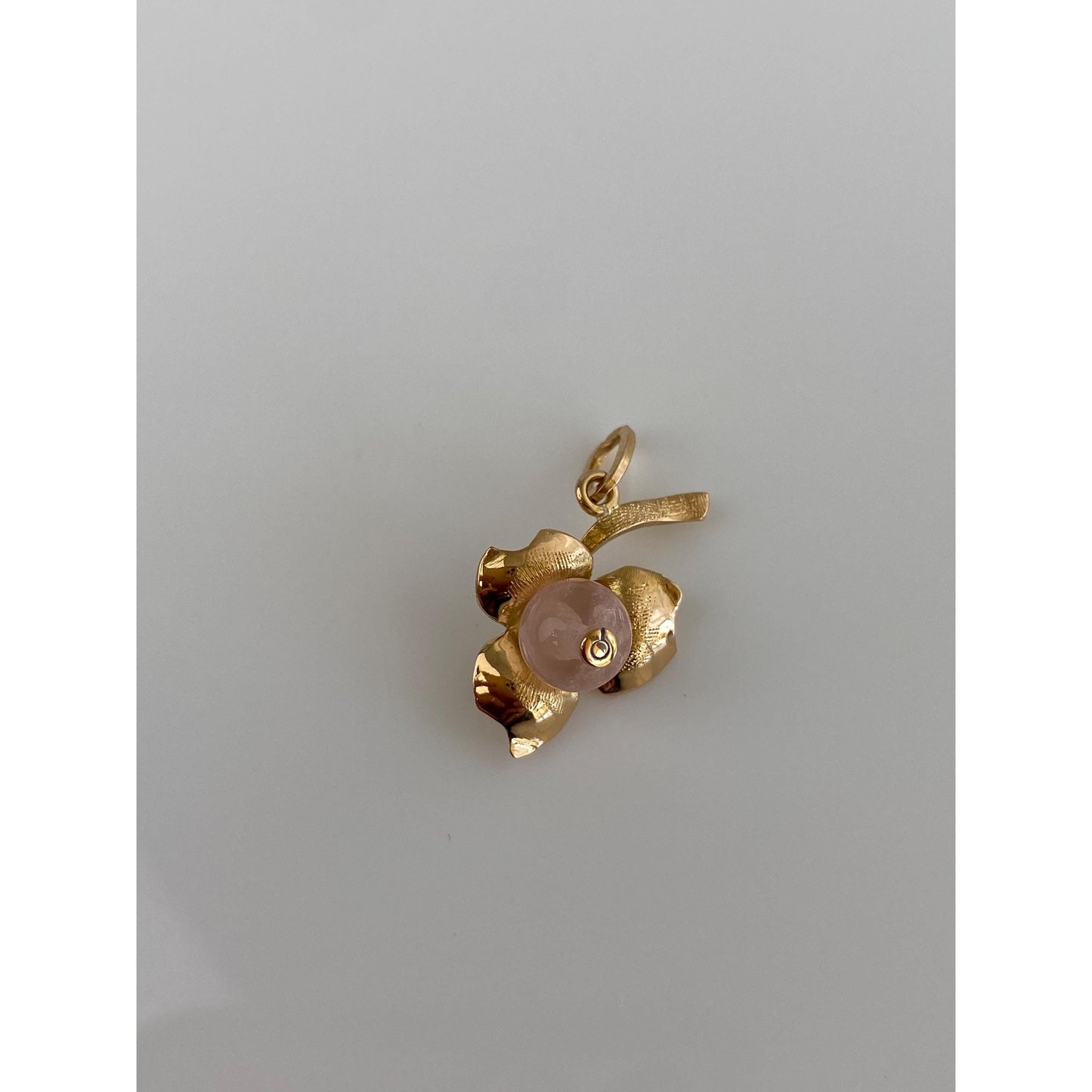 Solid 18k Yellow Gold Rose Quartz Flower Charm