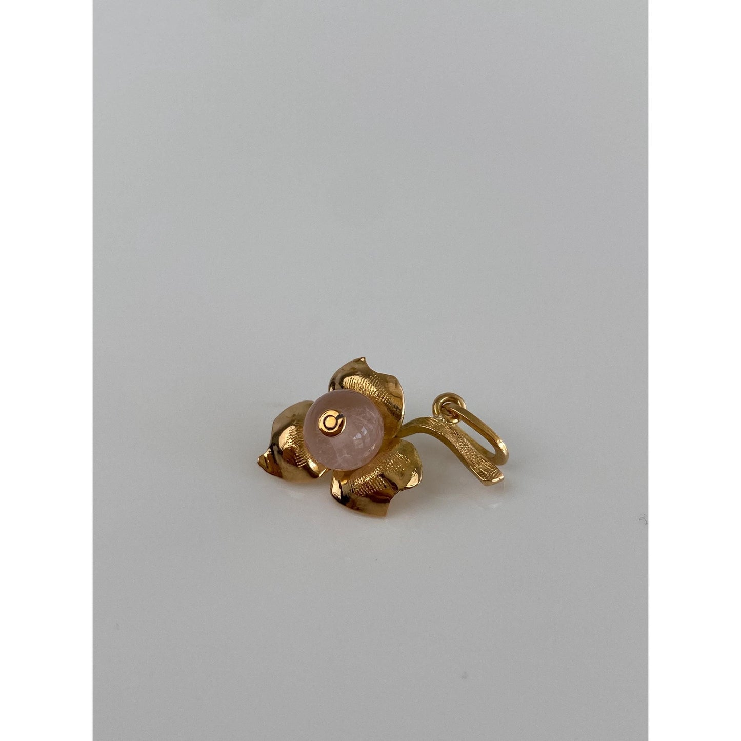 Solid 18k Yellow Gold Rose Quartz Flower Charm