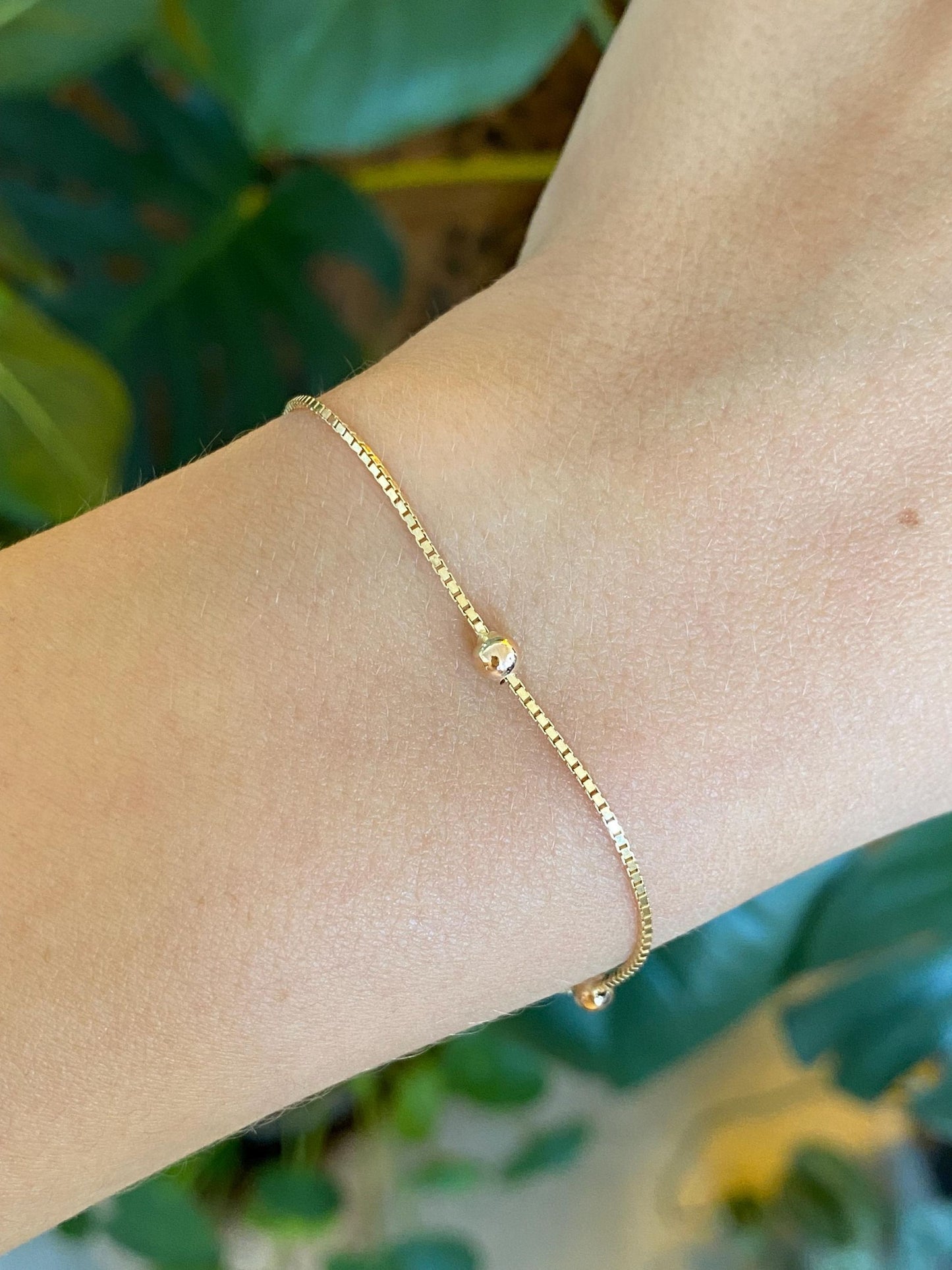 Vintage Solid 14k Yellow Gold Ball Box Chain Bracelet - 7 inches
