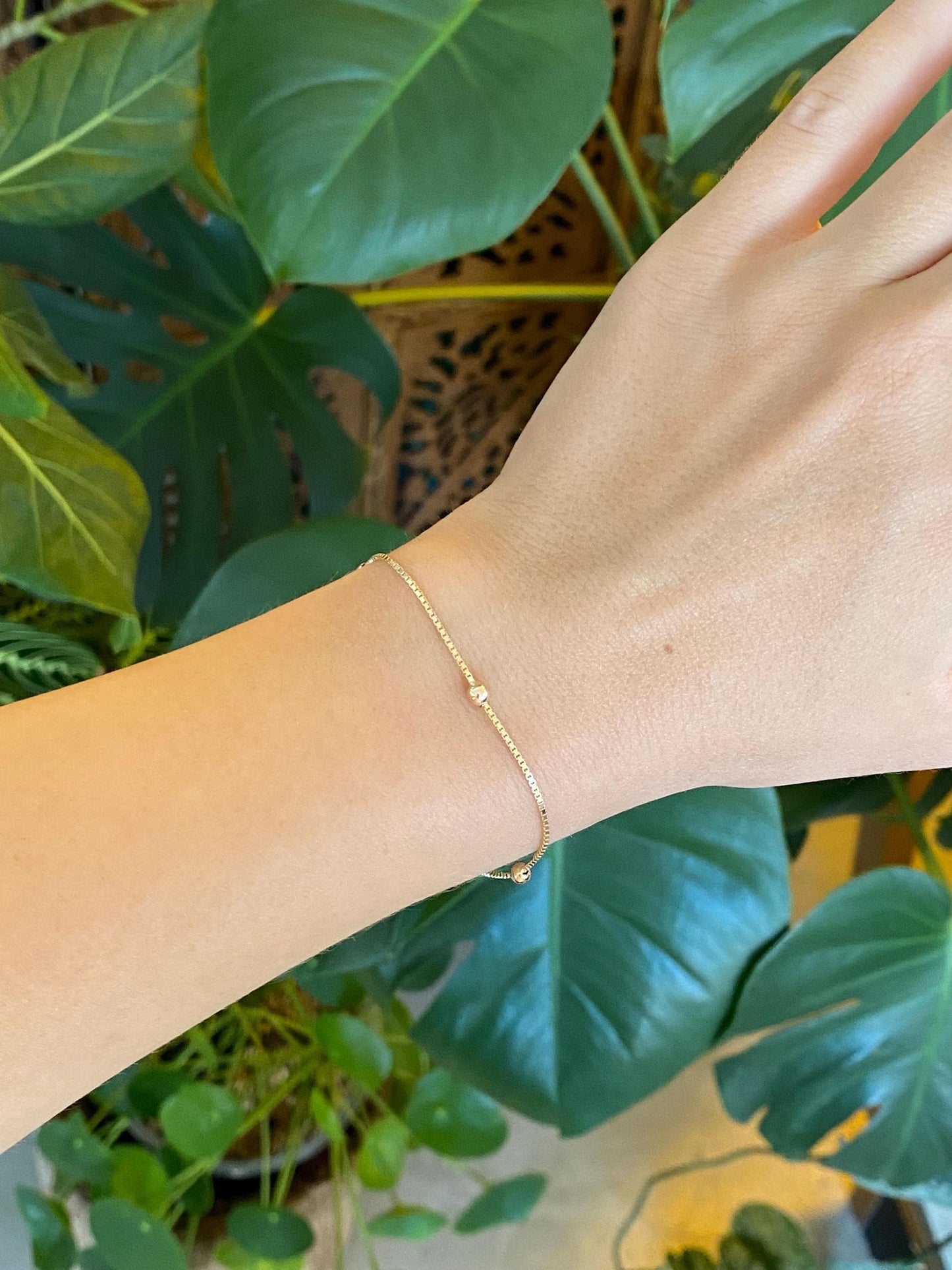Vintage Solid 14k Yellow Gold Ball Box Chain Bracelet - 7 inches