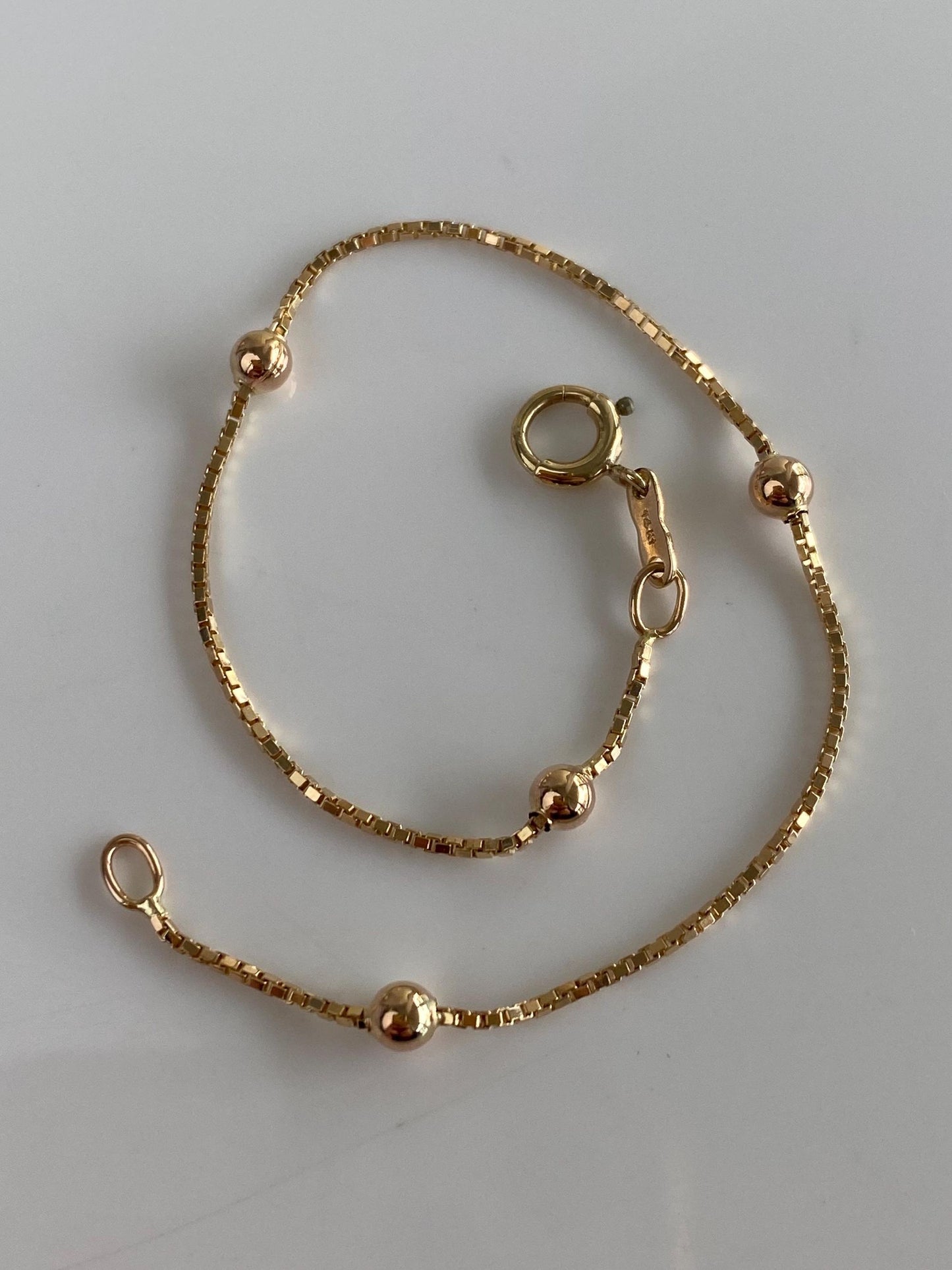 Vintage Solid 14k Yellow Gold Ball Box Chain Bracelet - 7 inches