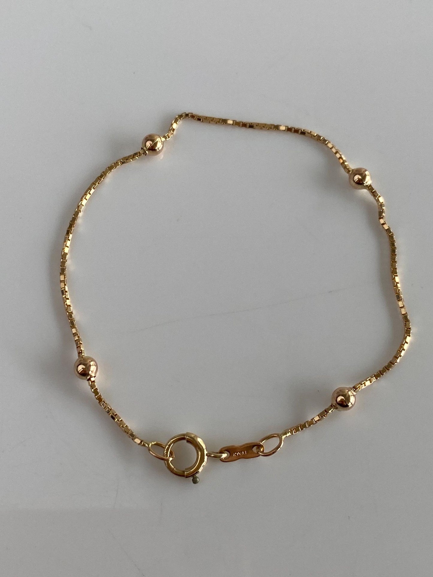 Vintage Solid 14k Yellow Gold Ball Box Chain Bracelet - 7 inches