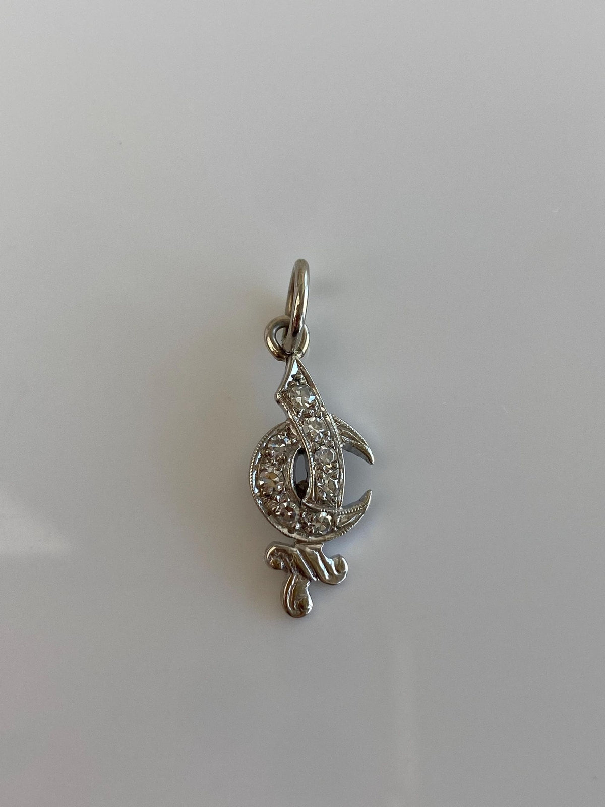 Vintage Solid 14k White Gold Diamonds Freemason Charm