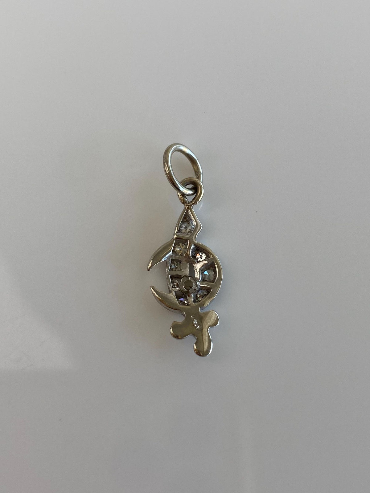 Vintage Solid 14k White Gold Diamonds Freemason Charm