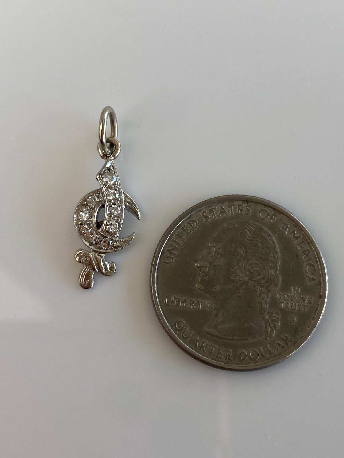 Vintage Solid 14k White Gold Diamonds Freemason Charm