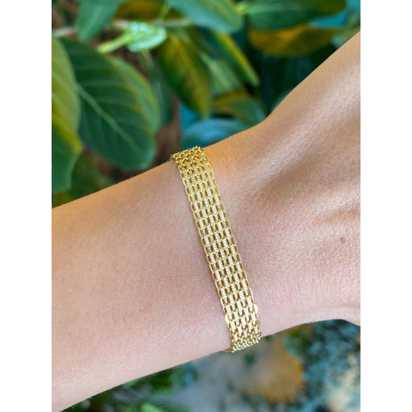 Vintage Solid 14k Yellow Gold Bismark Chain Bracelet - 7 inches