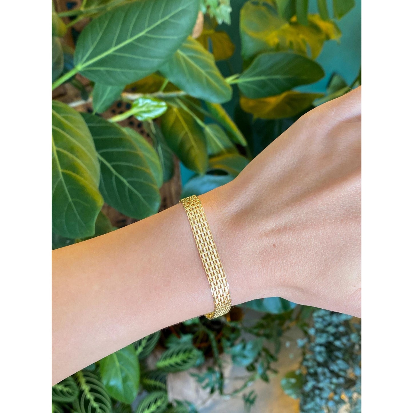 Vintage Solid 14k Yellow Gold Bismark Chain Bracelet - 7 inches