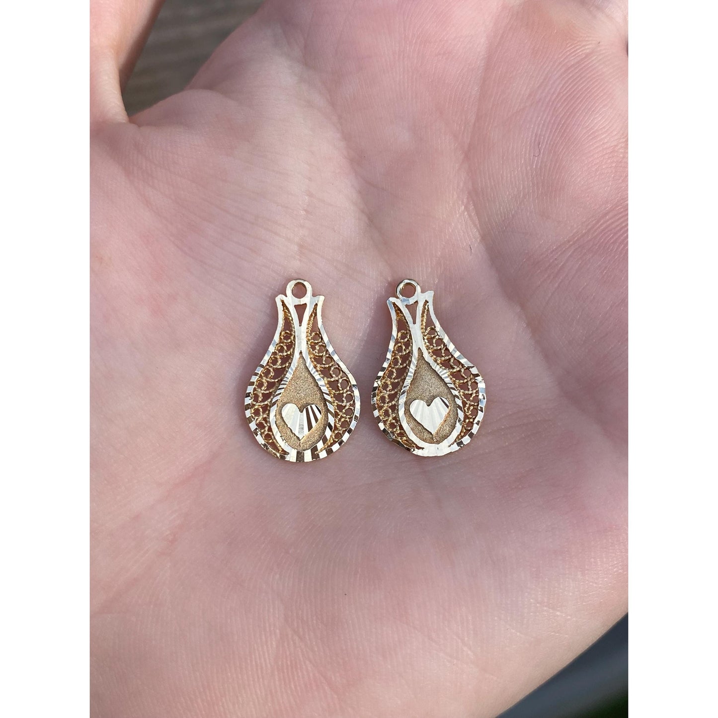 Vintage Solid 14k Yellow Gold Diamond Cut Heart Earring Jackets