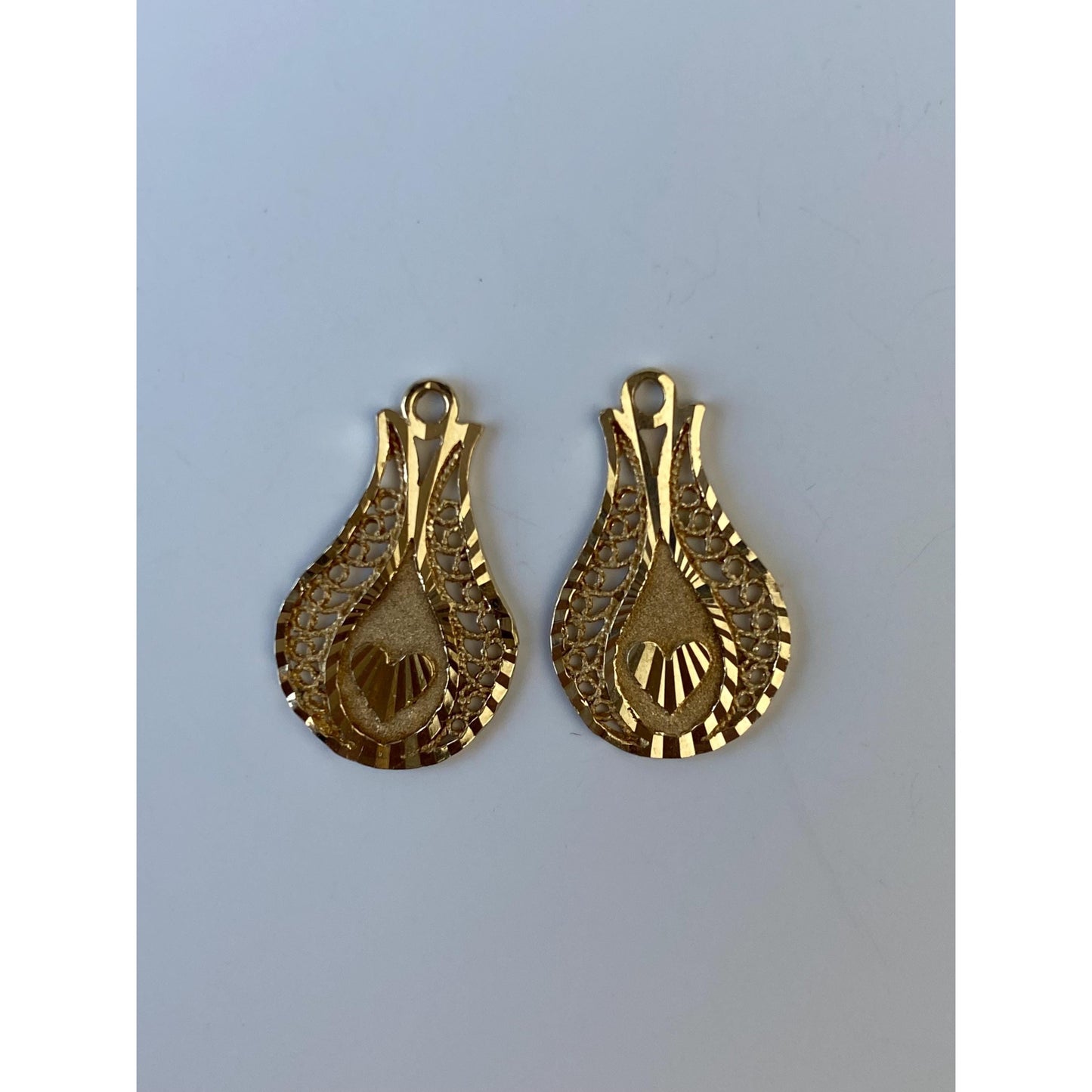 Vintage Solid 14k Yellow Gold Diamond Cut Heart Earring Jackets