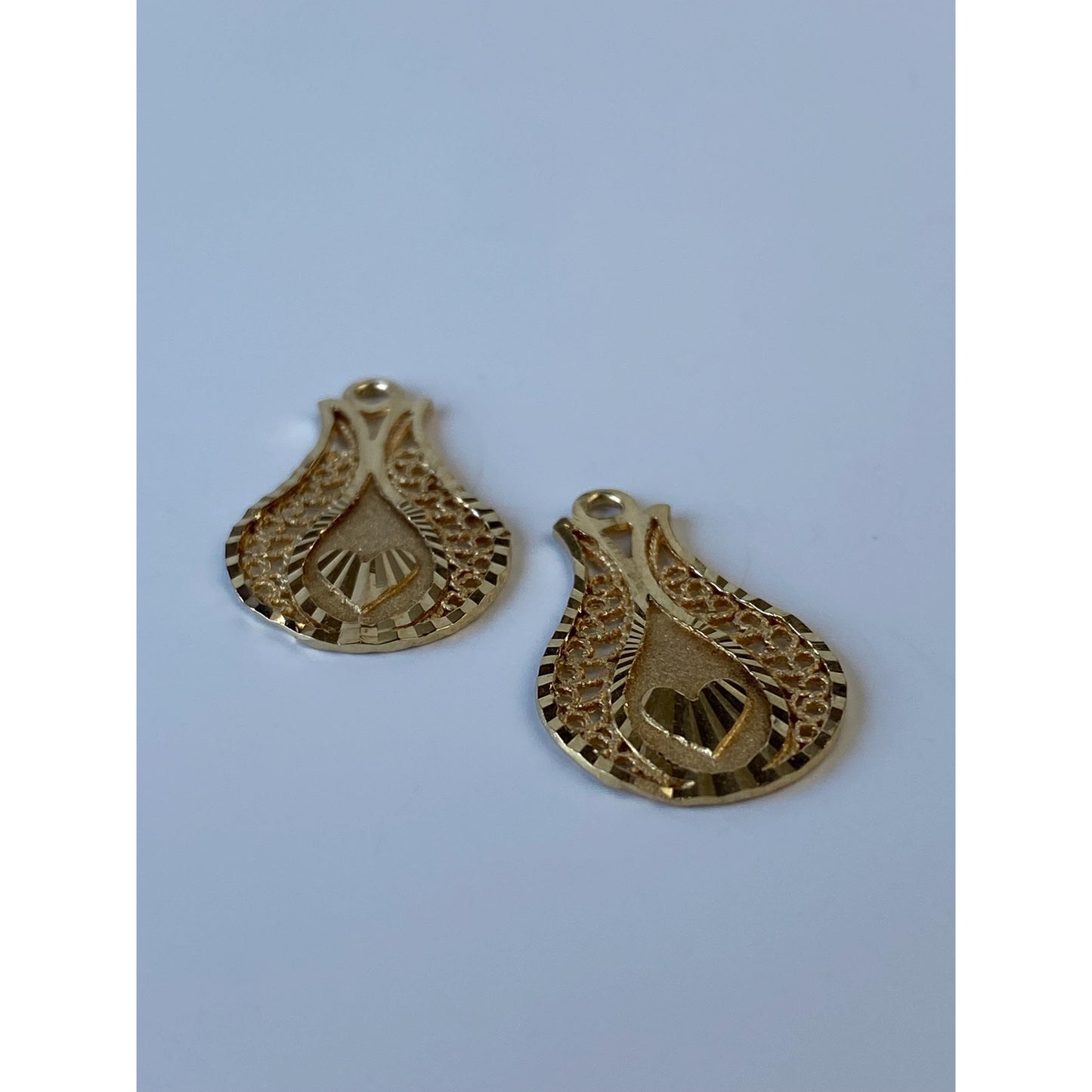 Vintage Solid 14k Yellow Gold Diamond Cut Heart Earring Jackets