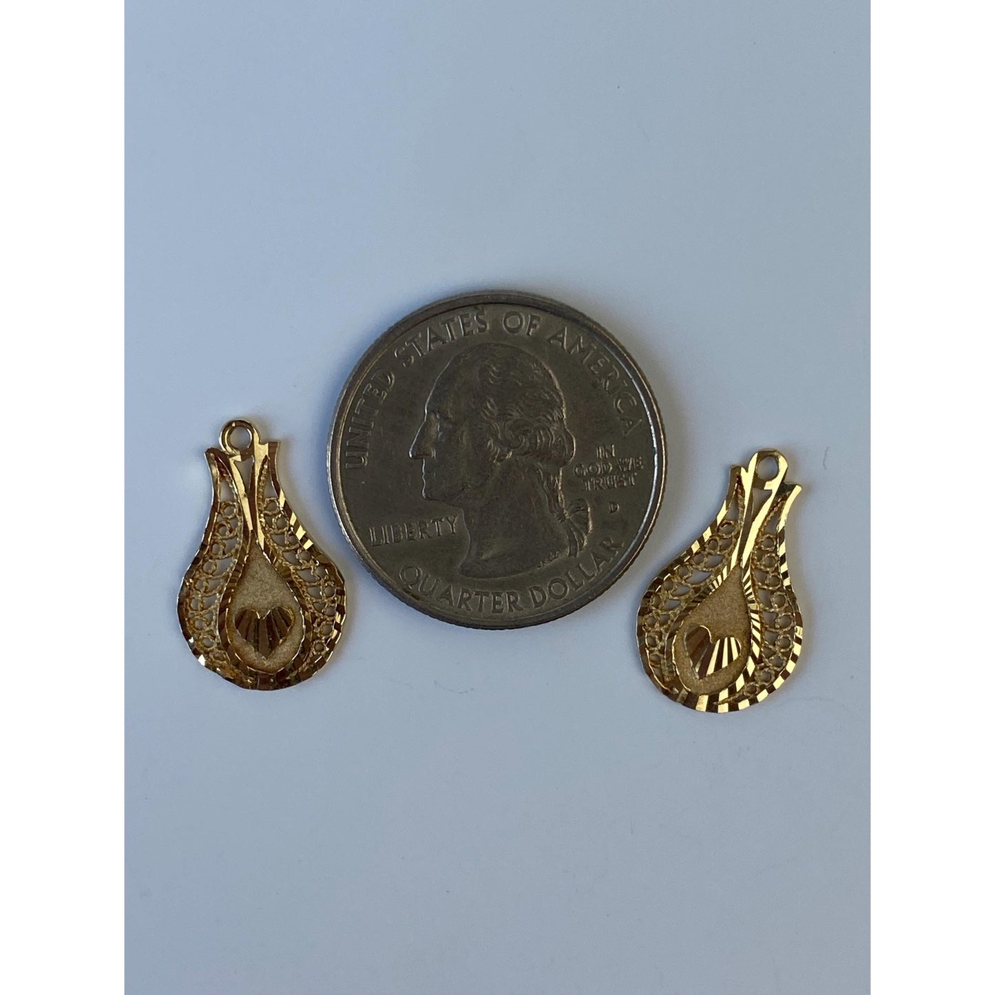 Vintage Solid 14k Yellow Gold Diamond Cut Heart Earring Jackets