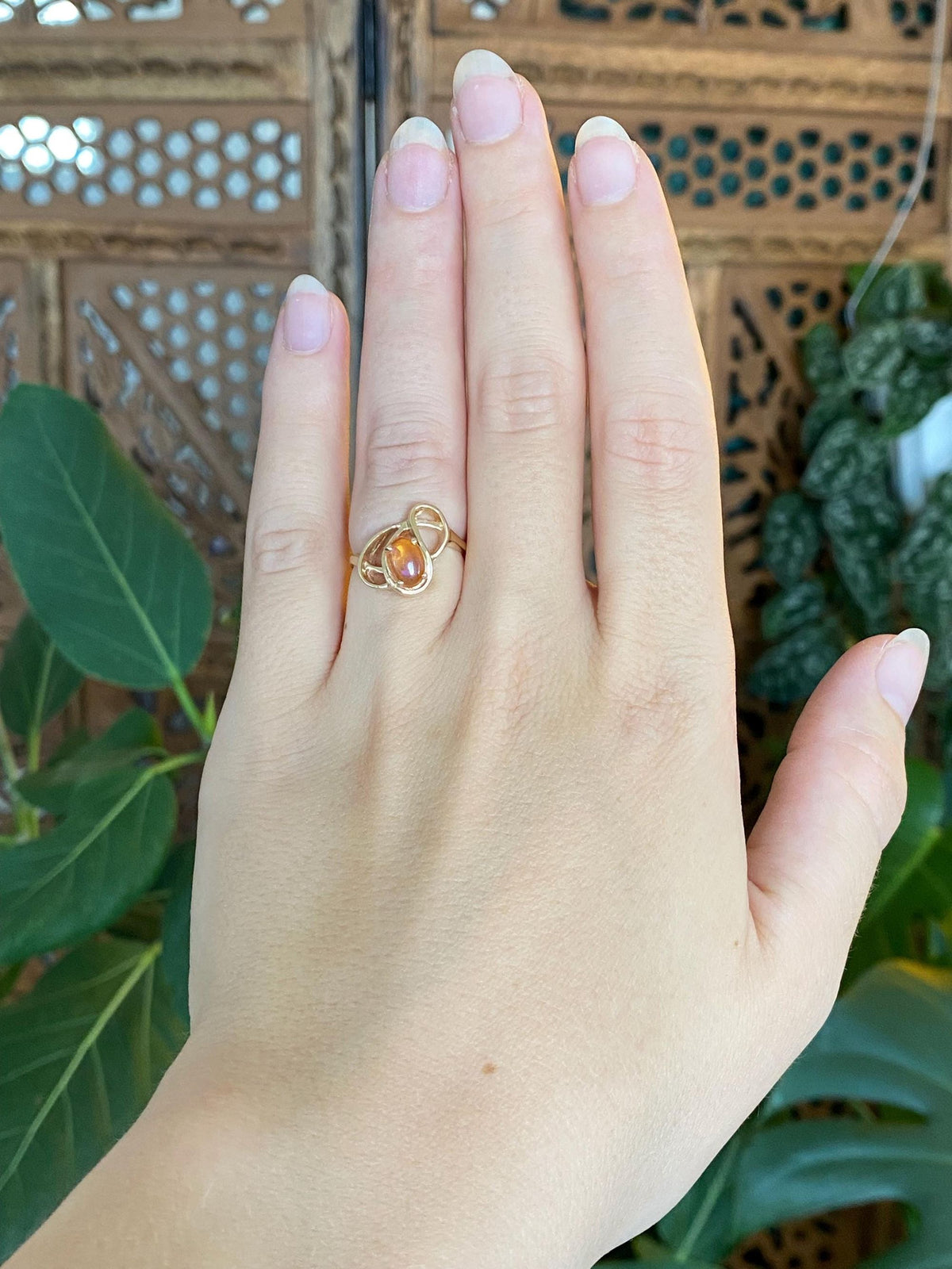 Vintage Solid 14k Yellow Gold Fire Opal Ring - Size 4.75