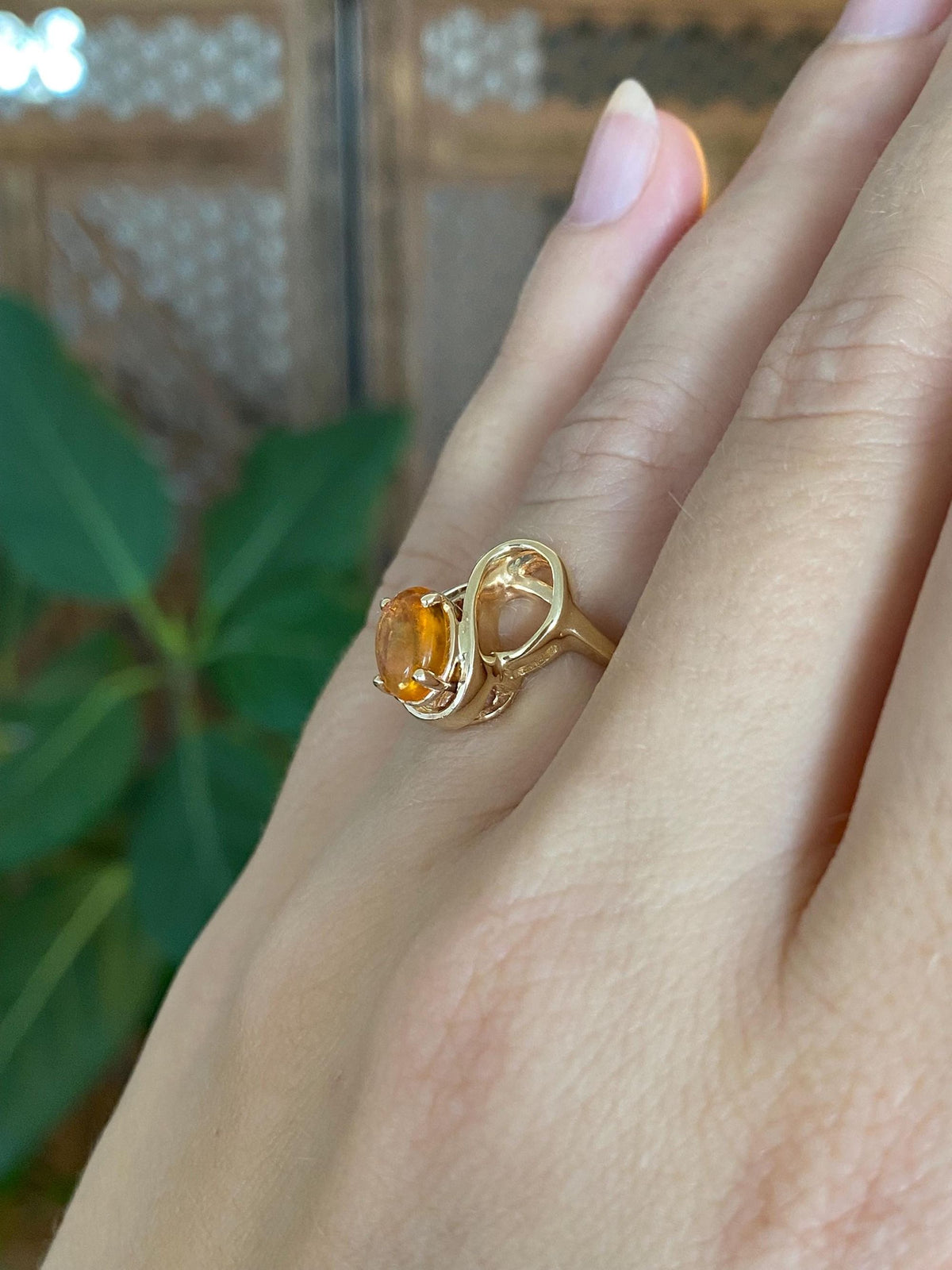 Vintage Solid 14k Yellow Gold Fire Opal Ring - Size 4.75