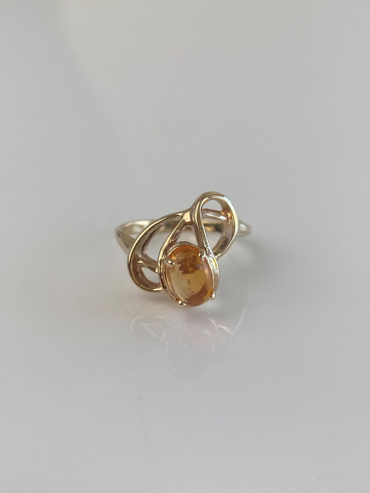 Vintage Solid 14k Yellow Gold Fire Opal Ring - Size 4.75