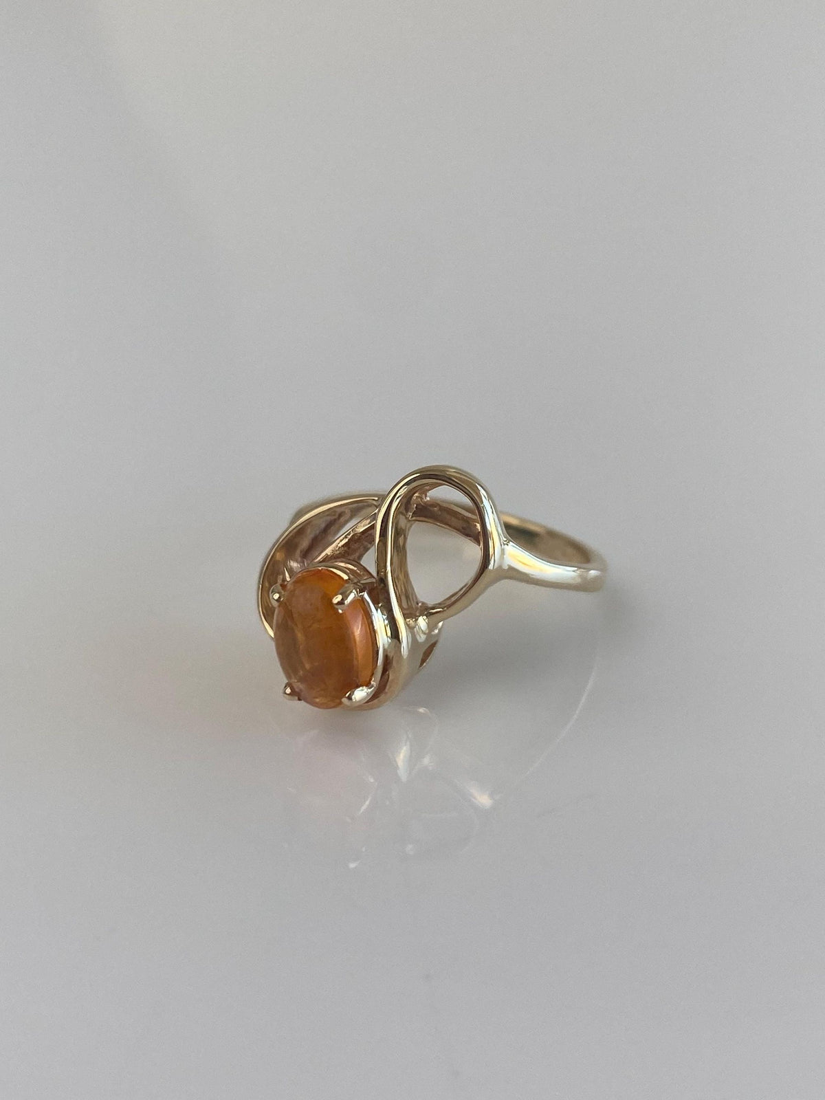 Vintage Solid 14k Yellow Gold Fire Opal Ring - Size 4.75