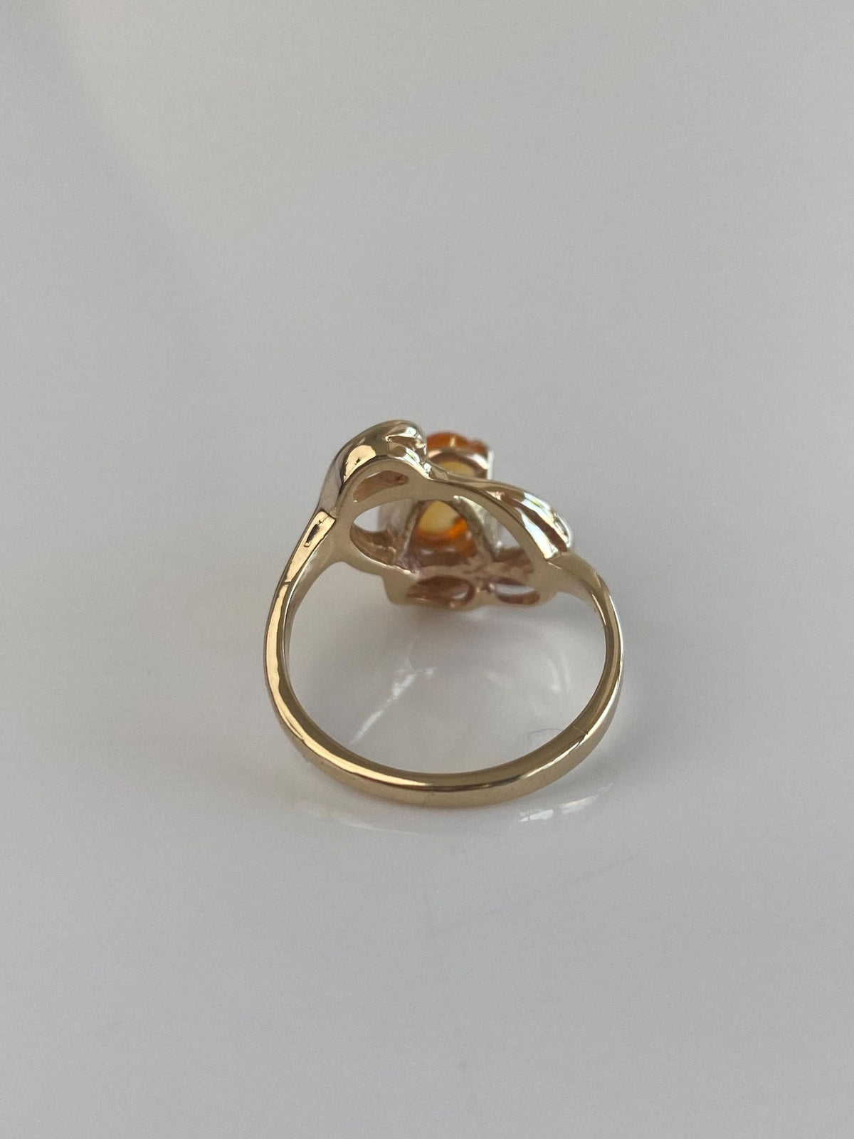 Vintage Solid 14k Yellow Gold Fire Opal Ring - Size 4.75