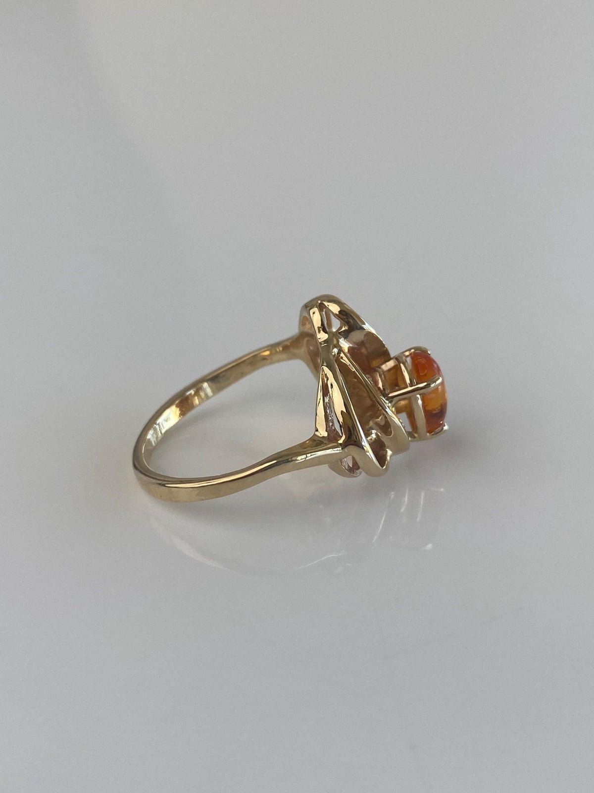 Vintage Solid 14k Yellow Gold Fire Opal Ring - Size 4.75