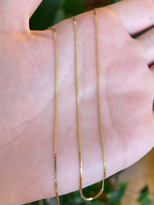 Vintage Solid 14k Yellow Gold Serpentine Chain Necklace - 15 inches