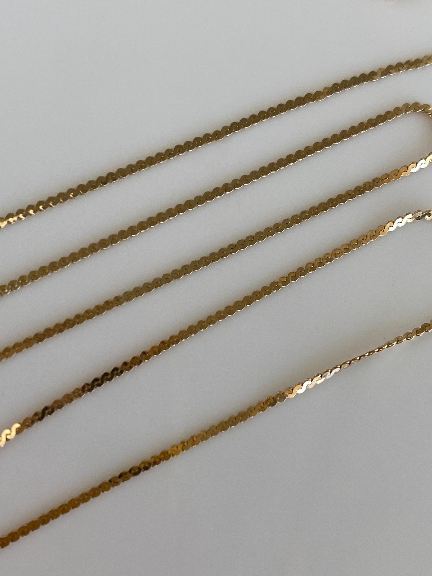 Vintage Solid 14k Yellow Gold Serpentine Chain Necklace - 15 inches