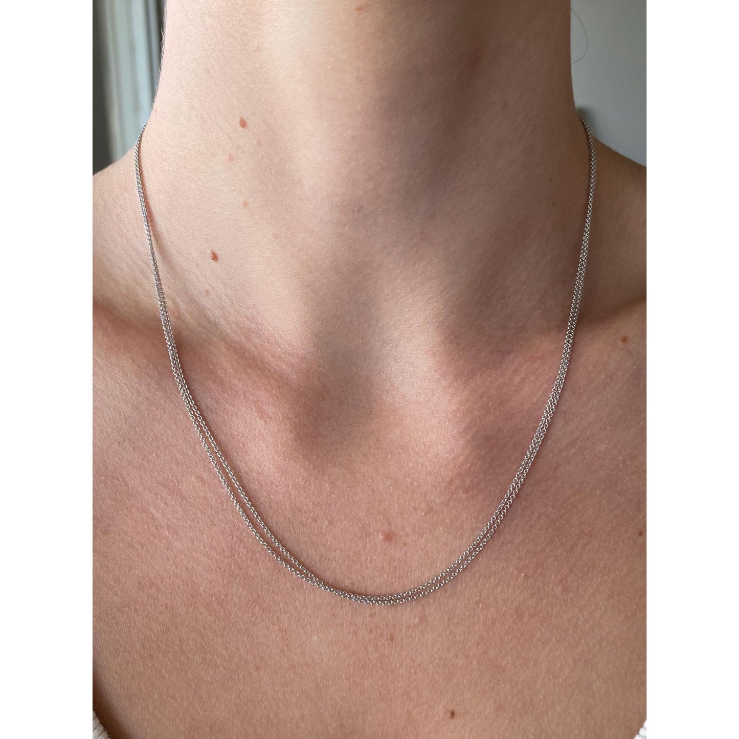 Solid 14k White Gold Double Strand Tight Rolo Chain Necklace - 18.25 inches