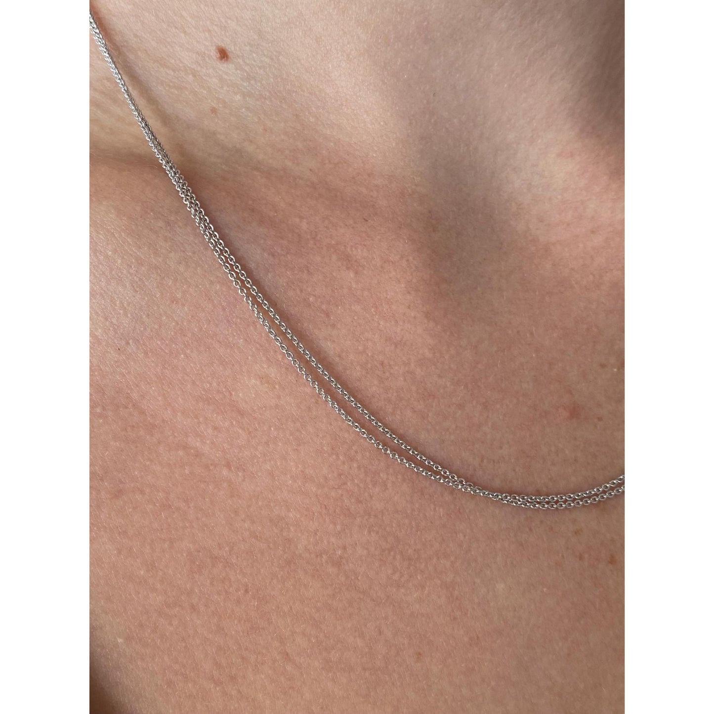 Solid 14k White Gold Double Strand Tight Rolo Chain Necklace - 18.25 inches