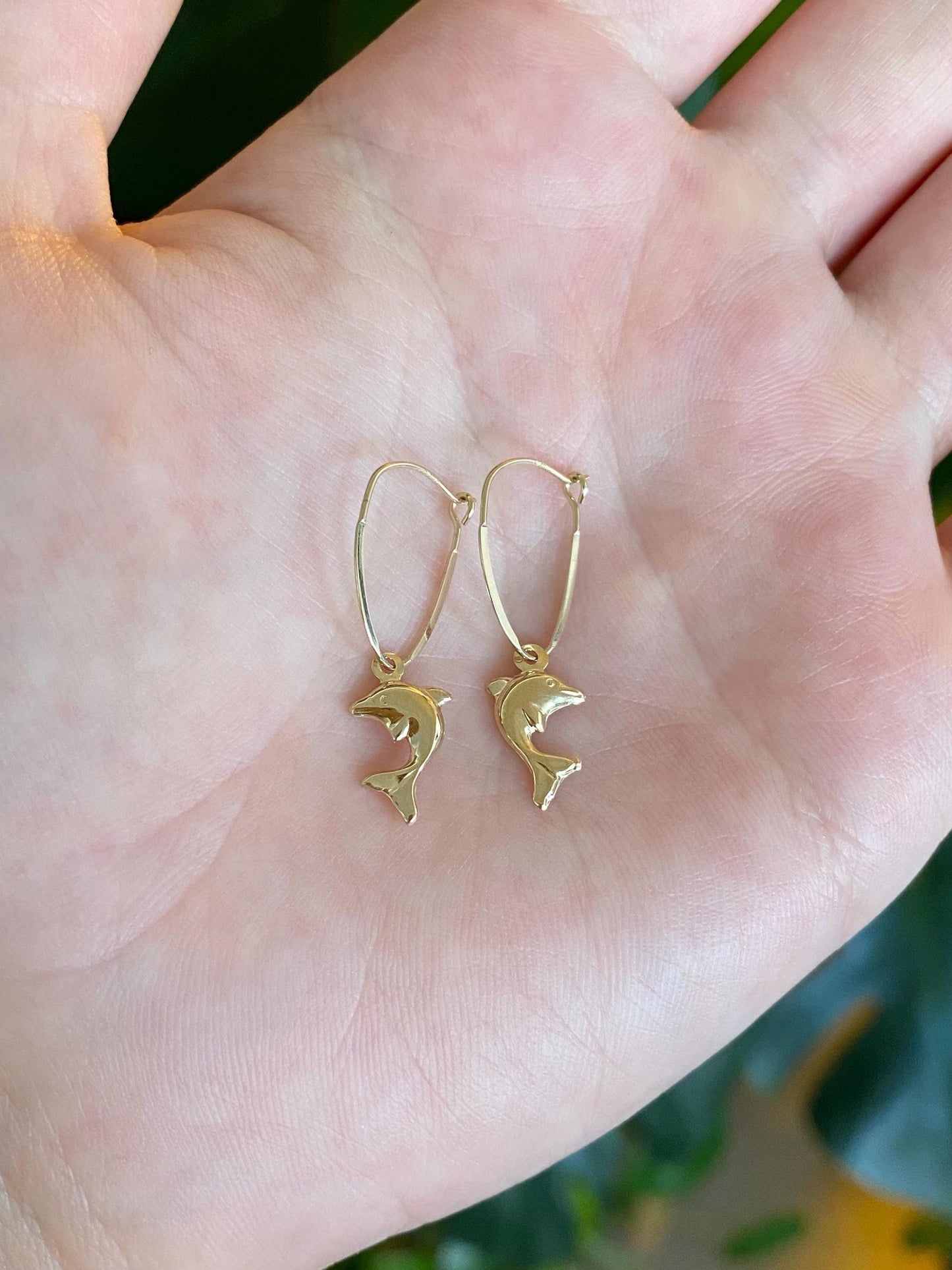 Vintage 14k Yellow Gold Dolphin Hoop Earrings