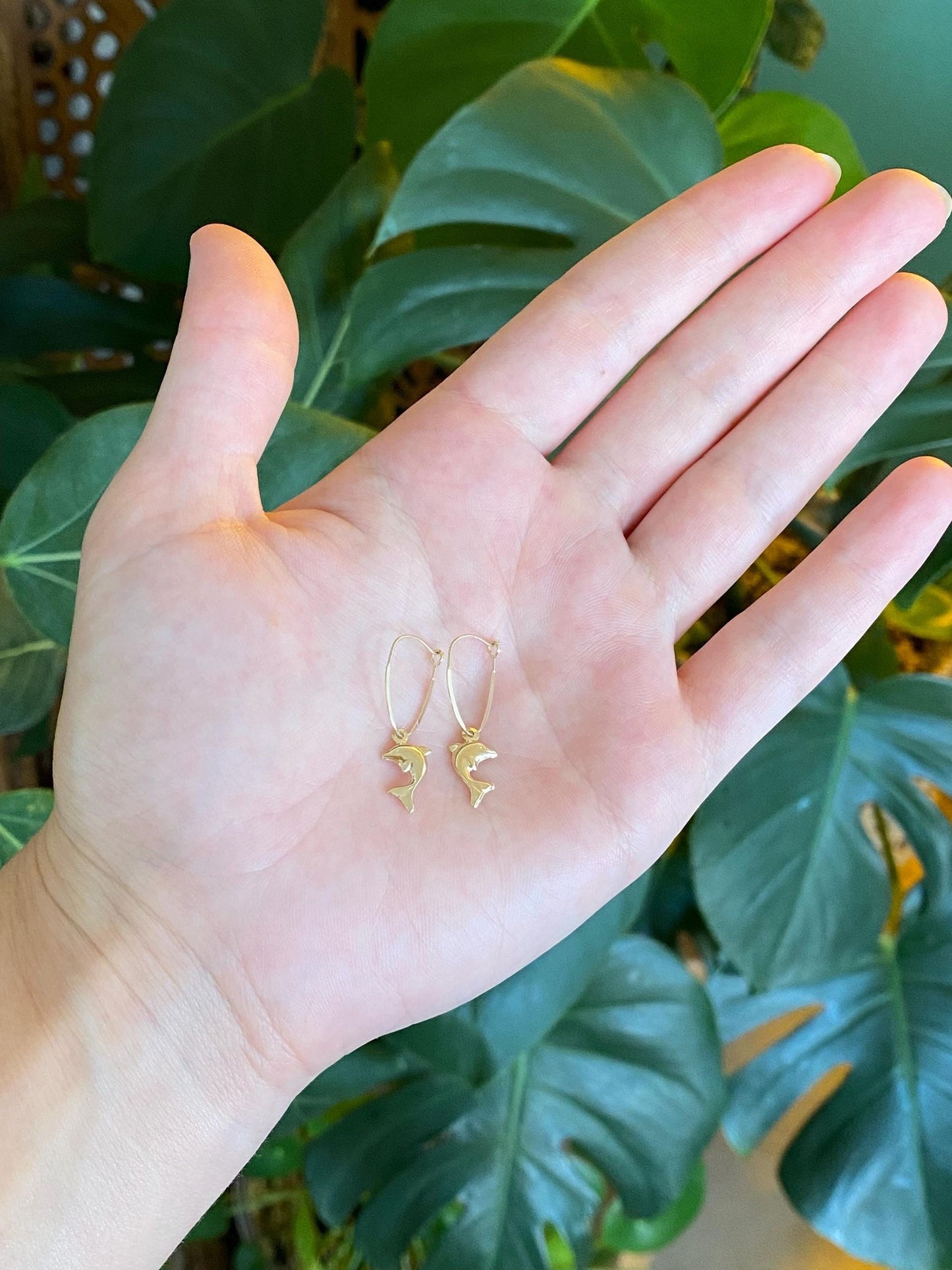 Vintage 14k Yellow Gold Dolphin Hoop Earrings