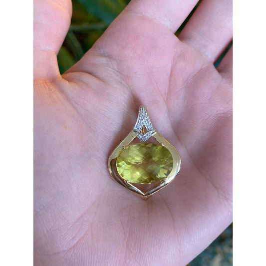 Solid 14k Yellow Gold Diamond Lemon Quartz Charm