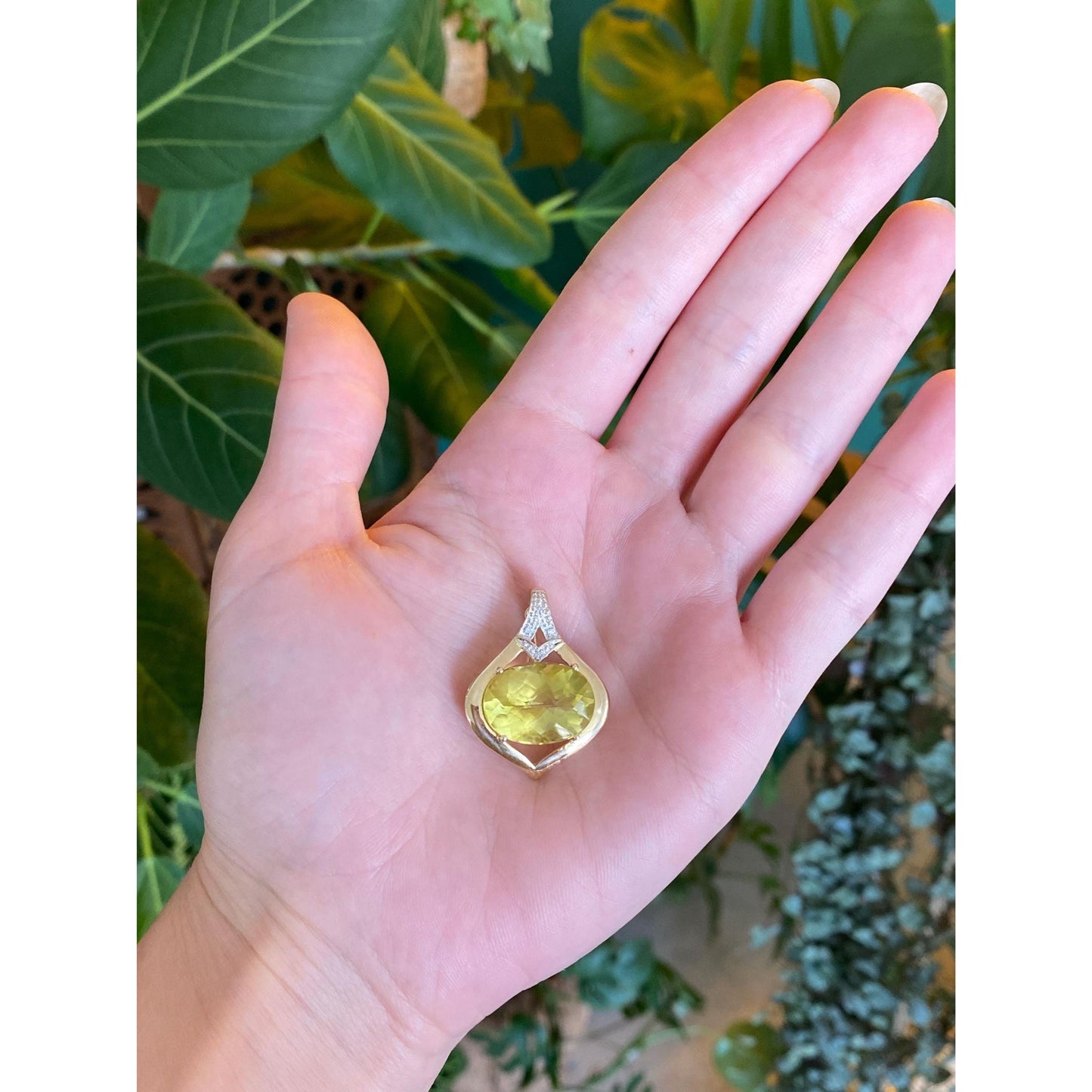 Solid 14k Yellow Gold Diamond Lemon Quartz Charm