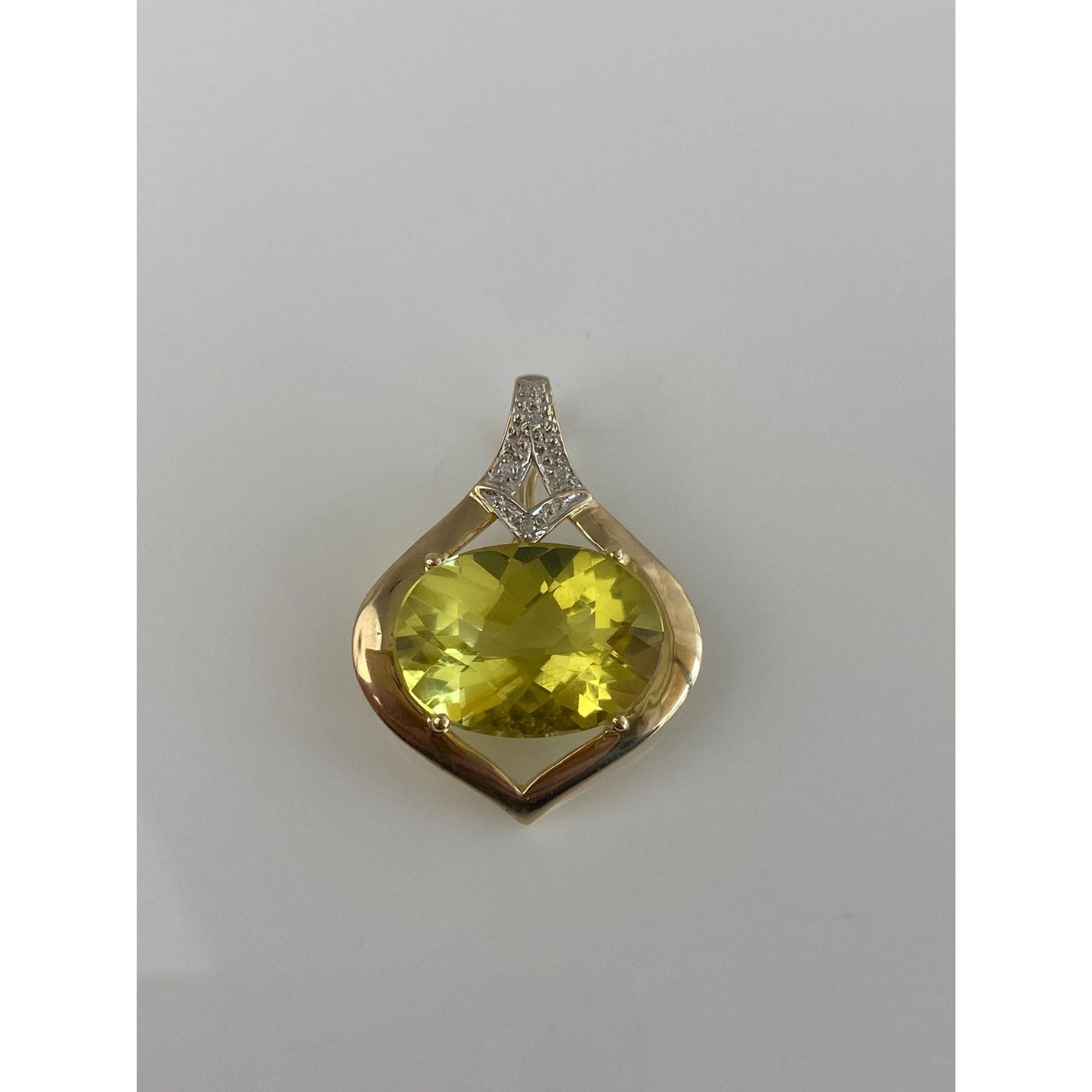 Solid 14k Yellow Gold Diamond Lemon Quartz Charm