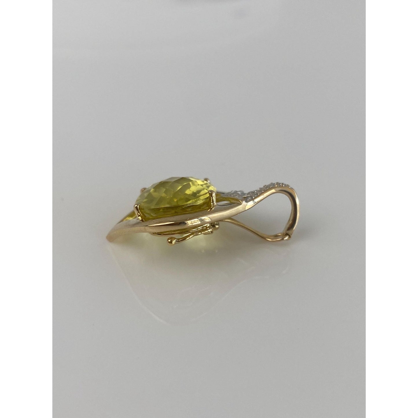 Solid 14k Yellow Gold Diamond Lemon Quartz Charm
